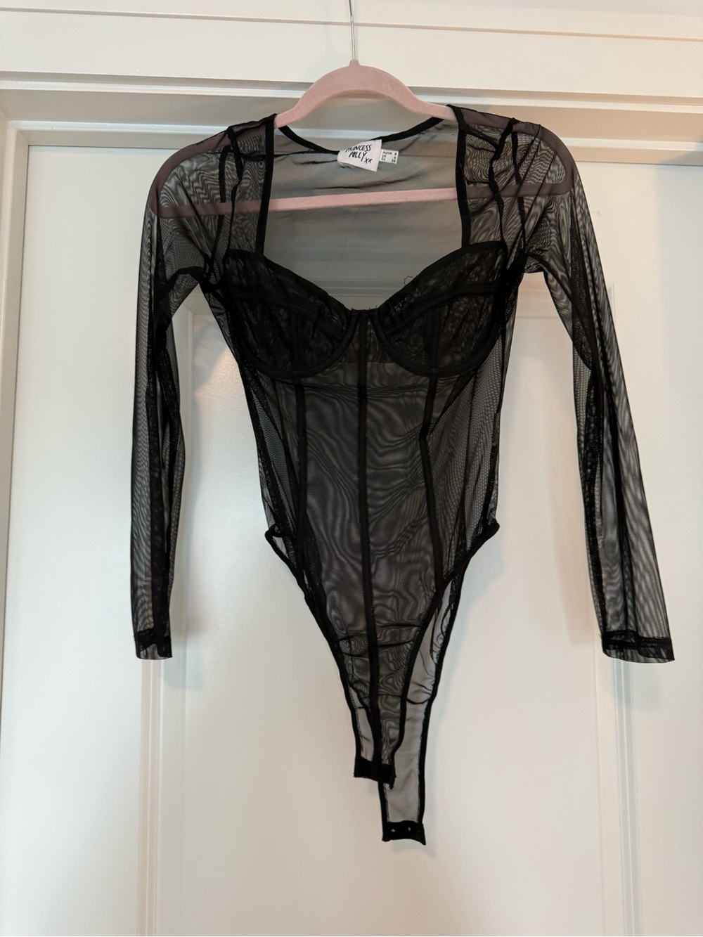Princess Polly Black Sheer Long Sleeve Underwire Bodysuit